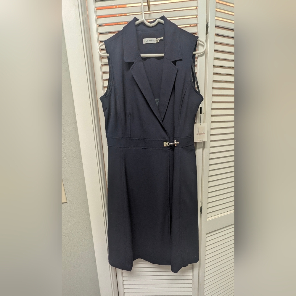 CALVIN KLEIN Womens Navy Blue Dress